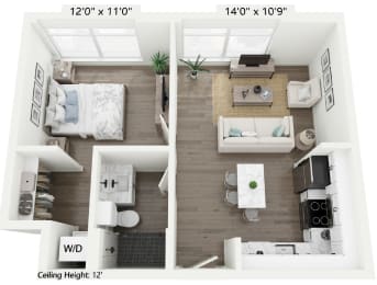 a floor plan of a 1 bedroom apartment
