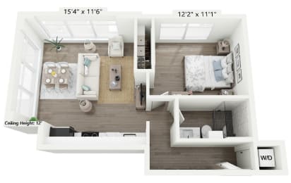 a floor plan of a 1 bedroom apartment