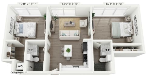 a floor plan of a 1 bedroom apartment