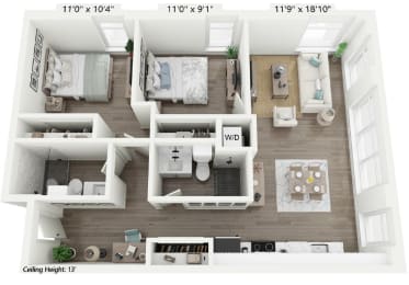 a floor plan of a 1 bedroom apartment at the crossings at white marsh apartments in white marsh
