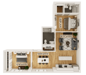 Vine Floor Plan | 1,073 Sq. Ft. at Residences at Richmond Trust, Richmond, 23219