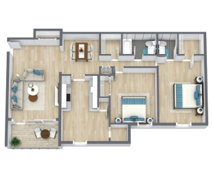 Chesapeake Floor Plan | 1,224 Sq. Ft. at Bayville Apartments, Virginia Beach, Virginia