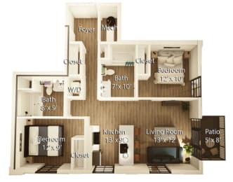 Sullivant Floor Plan | 891 Sq. Ft. at Crossline, Ohio