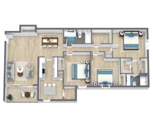 Virginia Floor Plan | 1,392 Sq. Ft. at Bayville Apartments, Virginia Beach, VA, 23455