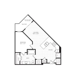 1 Bed 1 Bath Floor Plan | 708 Sq. Ft. at Aura Stonebridge, Richmond, VA