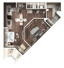 Studio Azalea Floor Plan | 615 Sq. Ft. at Pier 33 Apartments, Wilmington, NC, 28401