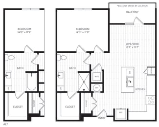A1 Floor Plan | 806 Sq. Ft. at Aura Stonebridge, Virginia, 23225