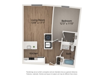 A2 1 Bed 1 Bath Apartment | 694 Sq. Ft. at Centro at Pine Nash, Wilson, North Carolina