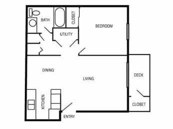 A2 Floor Plan | 695 Sq. Ft. at Village 1373, North Carolina, 27455