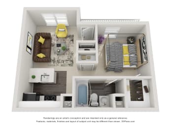 this is a 3d floor plan of a Deluxe Studio at Arbor Ridge at Arbor Ridge, North Carolina, 27410