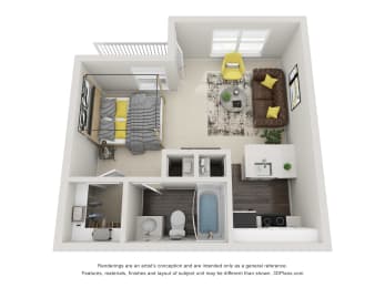 this is a 3d floor plan of a Studio at Arbor Ridge at Arbor Ridge, North Carolina