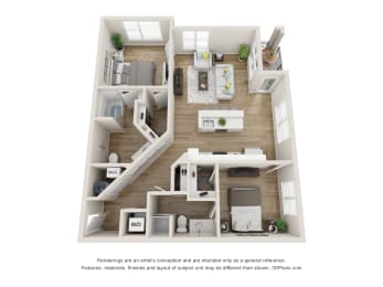 A2 Floor Plan | 1,070-to1,108 Sq. Ft. at The Falstaff, Raleigh, 27610
