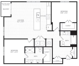 B1 Floor Plan | 1,303 Sq. Ft. at Aura Stonebridge, Richmond, VA