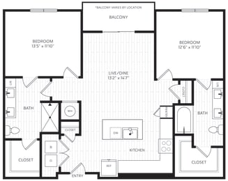 B2 Floor Plan | 1,185 Sq. Ft. at Aura Stonebridge, Richmond, 23225