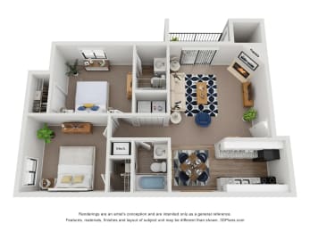 B3 Floor Plan | 883 Sq. Ft. at Village 1373, Greensboro, 27455