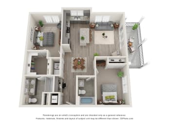 2 bed 2 bath A2 Floor Plan | 870 Sq. Ft. at Barclay Place Apartments, Wilmington