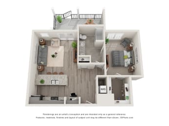 1 Bed 1 Bath A3 Floor Plan | 870 Sq. Ft. at Barclay Place Apartments, North Carolina