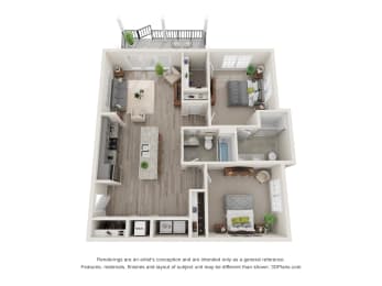 2 Bed 2 Bath A5 Floor Plan | 1,094 Sq. Ft. at Barclay Place Apartments, Wilmington, NC, 28412