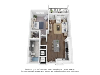 1 Bed 1 Bath Floor Plan | 742 Sq. Ft. at The Bella at Westchester.