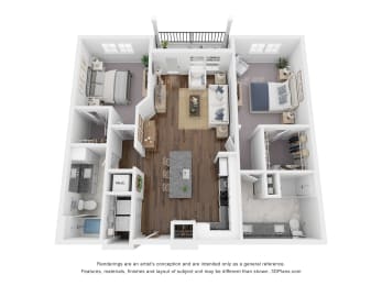 2 Bed 2 Bath Floor Plan | 1,236 Sq. Ft. at The Bella at Westchester.