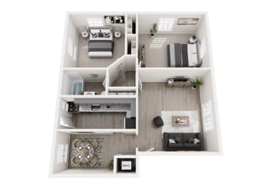 a 3d floor plan of a house with a bedroom