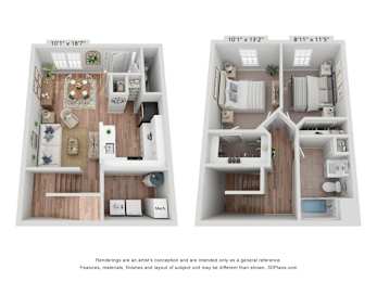 A floor plan of a two bedroom apartment with a living room, kitchen, and bathroom.