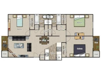 C1 Floor Plan | 1,306 Sq. Ft. at Village 1373, Greensboro, NC, 27455