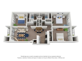 C1 Floor Plan | 1,306 Sq. Ft. at Village 1373, Greensboro North Carolina