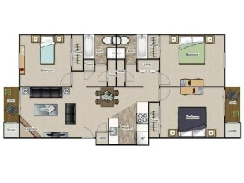 C2 Floor Plan | 1,356 Sq. Ft. at Village 1373, Greensboro, 27455