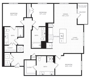 C3 ANSI Floor Plan | 1,529 Sq. Ft. at Aura Stonebridge, Virginia