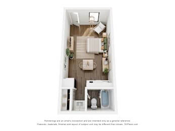 A small, neatly organized bathroom with a toilet, sink, and bathtub.