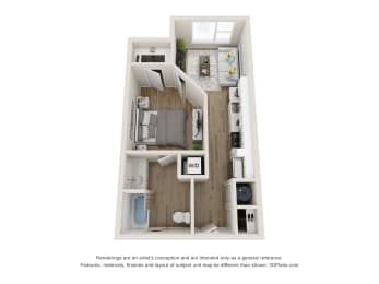 AS Floor Plan | 549 Sq. Ft. at The Falstaff, Raleigh