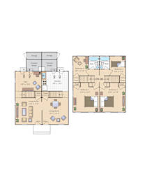 A floor plan of a house with two bedrooms and a living area.