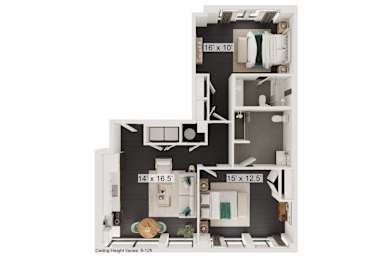 a floor plan of a 1 bedroom apartment at  the Deco at CNB