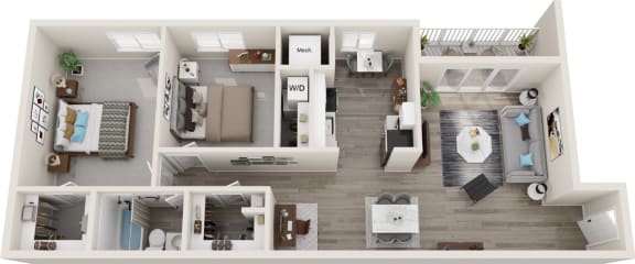 2 Bed 1 Bath Floor Plan | 893 Sq. Ft. at Carriage Hill, Richmond, VA