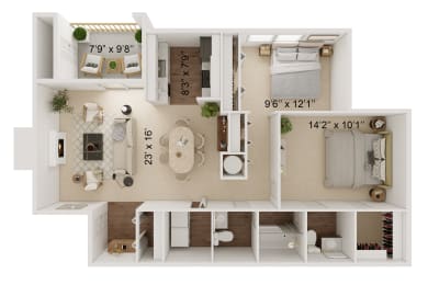 the living room of this apartment has a bedroom and a bathroom