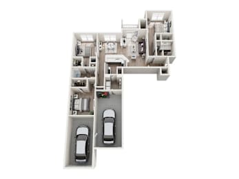 A drawing of a house with two car garages.