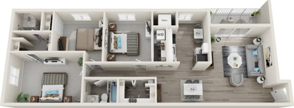 3 Bed 1.5 Bath Floor Plan | 1,065 Sq. Ft. at Carriage Hill, Richmond, VA, 23228