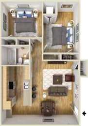 A series of images showing different views of a small, neatly organized living space.