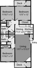Cape Harbor Apartments in Wilmington NC Floor Plan 1