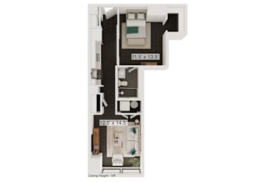 typical floor plan of a 1 bedroom apartment