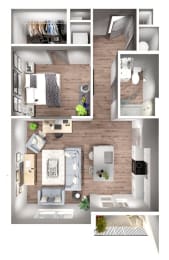Fisher Floor Plan | 690 Sq. Ft. at Pier 33 Apartments, North Carolina