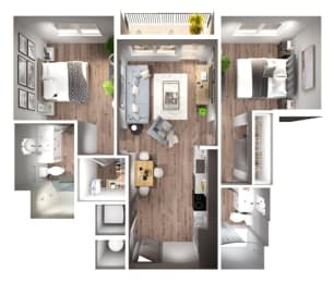 Mercer Floor Plan | 917 Sq. Ft. at Pier 33 Apartments, Wilmington, North Carolina