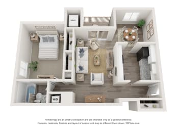  Floor Plan One Bedroom, One Bath