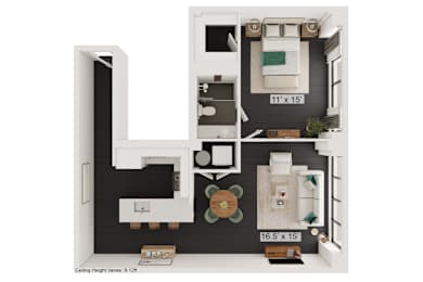 bedroom floor plan an in 1 bed 1 bath