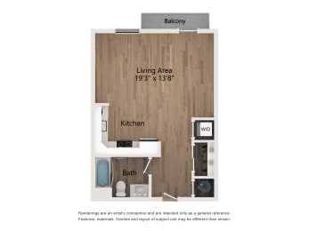 S4 Studio Apartment | 540 Sq. Ft. at Centro at Pine Nash, Wilson, NC, North Carolina, 27893