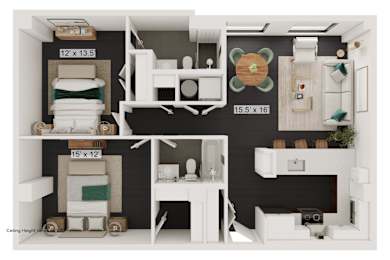 a bedroom with a bed and a desk in a 555 waverly unit