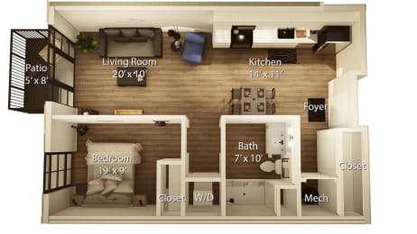 Spring Floor Plan | 823 Sq. Ft. at Crossline, Columbus, Ohio, 43201