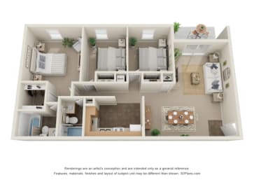 3 Bed 2 Bath - 3A Floor Plan | 1,255 Sq. Ft. at The Everett  Apartments in Roanoke, VA 24018