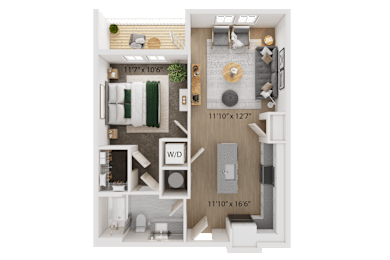 A 117x106 floor plan of a house with a living room, kitchen, and bathroom.
